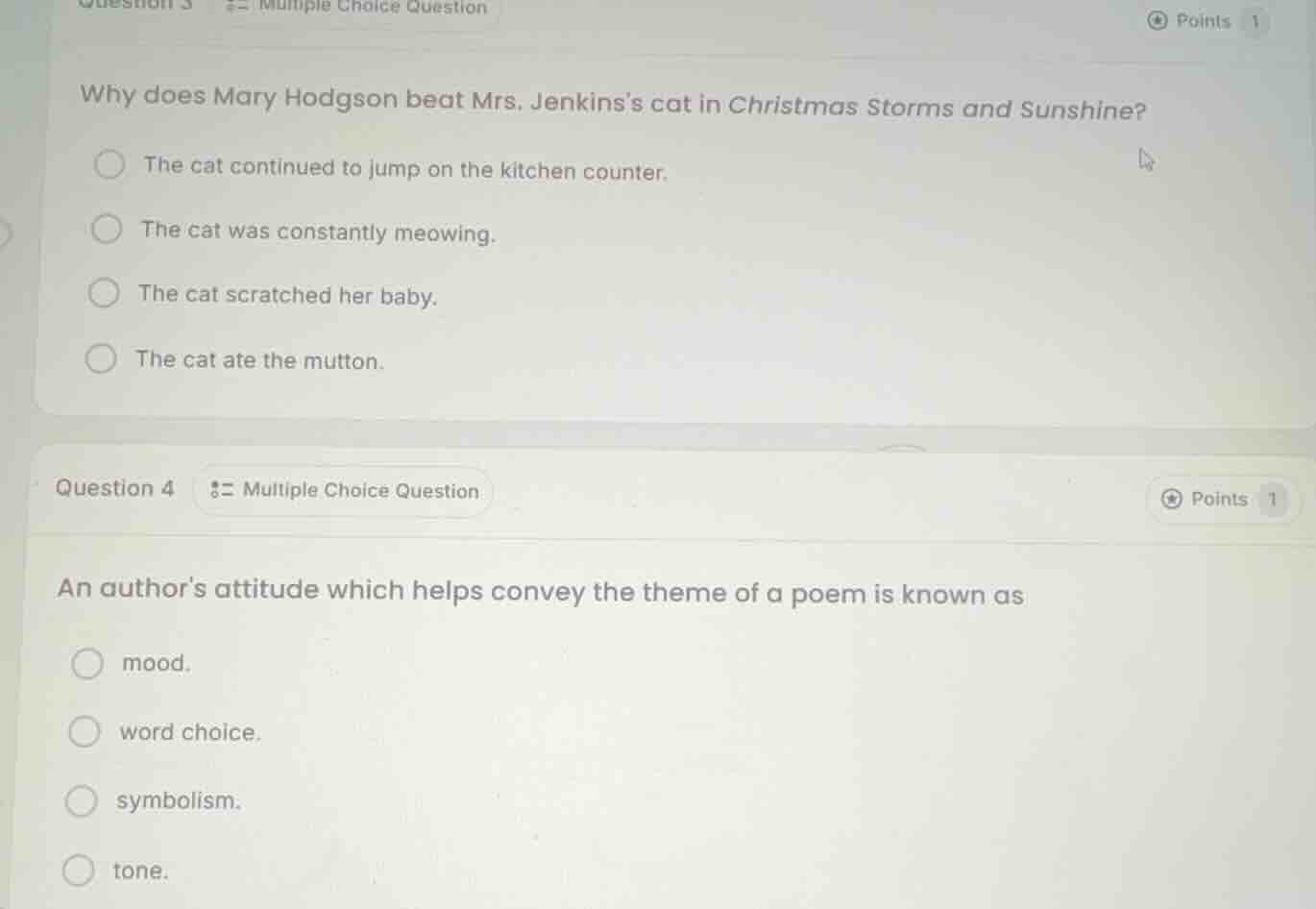 question 3 multiple choice question why does mary hodgson beat mrs. jen…