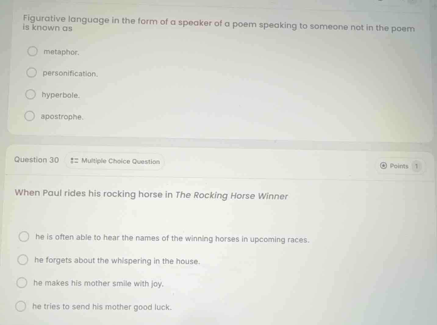 figurative language in the form of a speaker of a poem speaking to some…