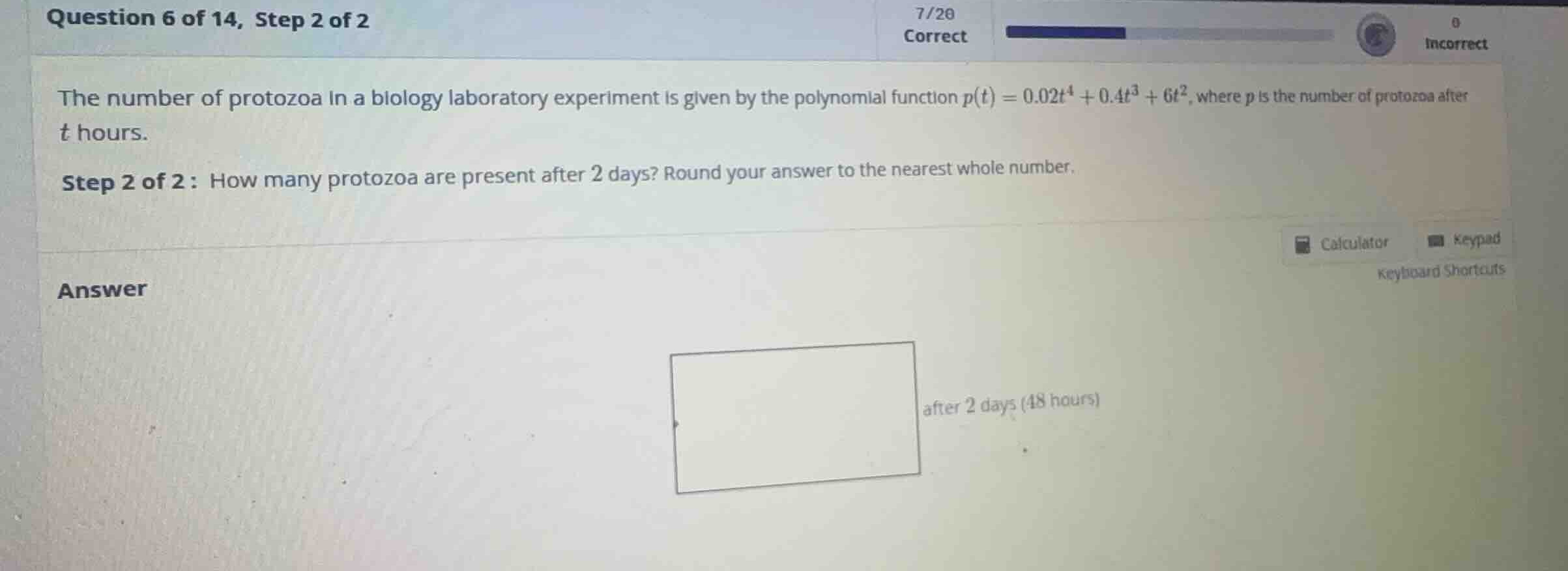 the number of protozoa in a biology laboratory experiment is given by t…