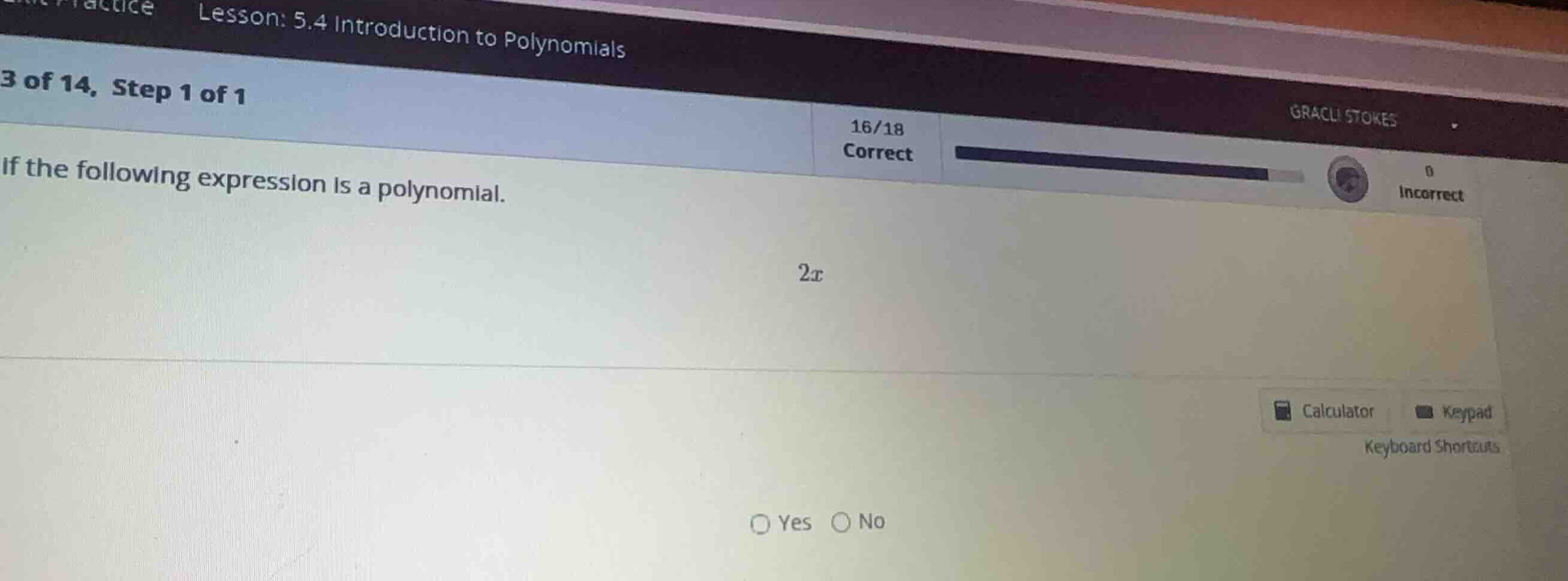 lesson: 5.4 introduction to polynomials 3 of 14, step 1 of 1 if the fol…