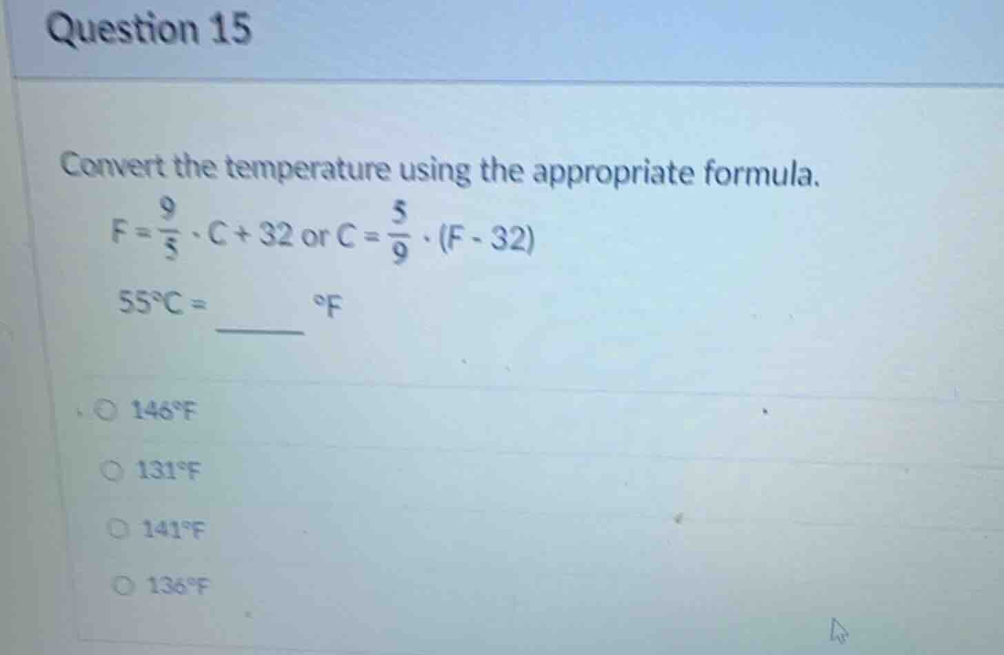 question 15 convert the temperature using the appropriate formula. \\(f…