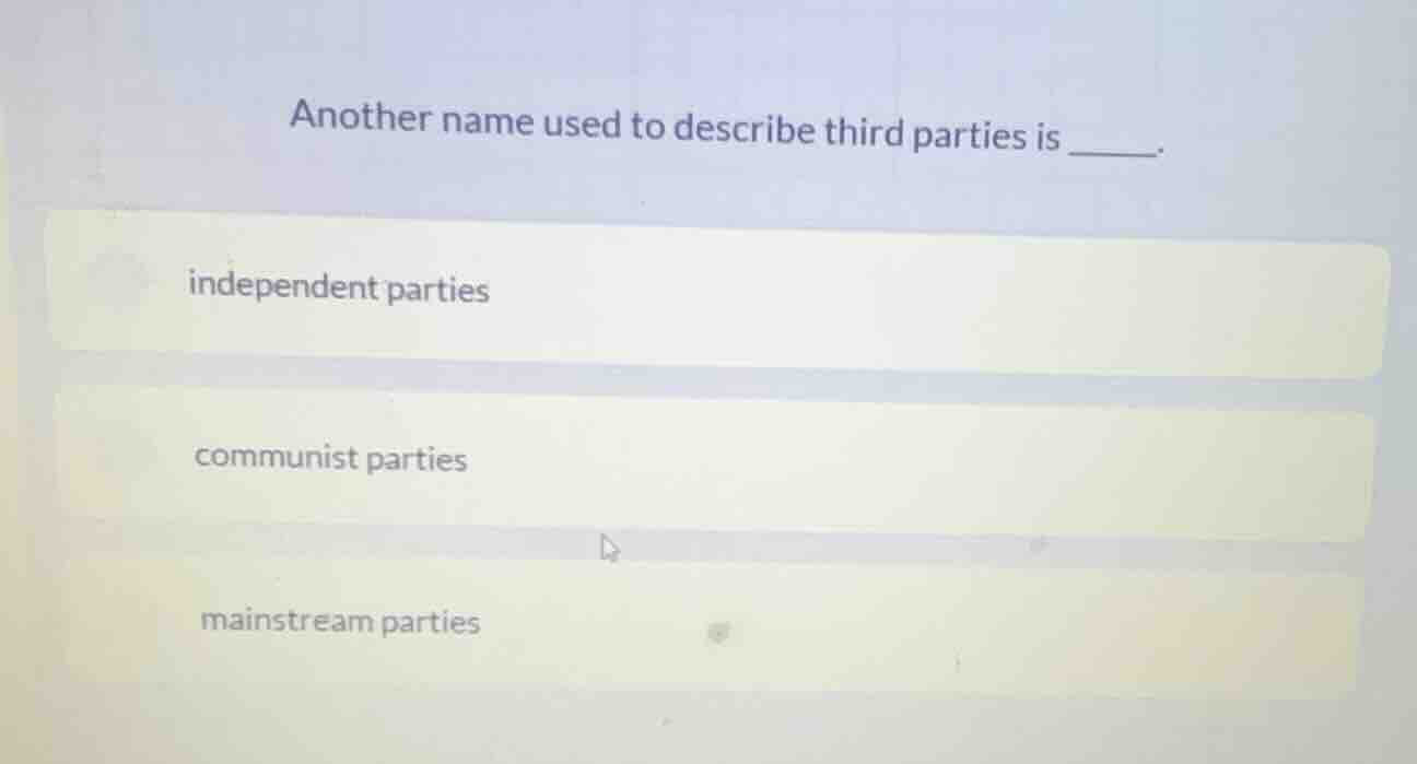 another name used to describe third parties is ______. independent part…