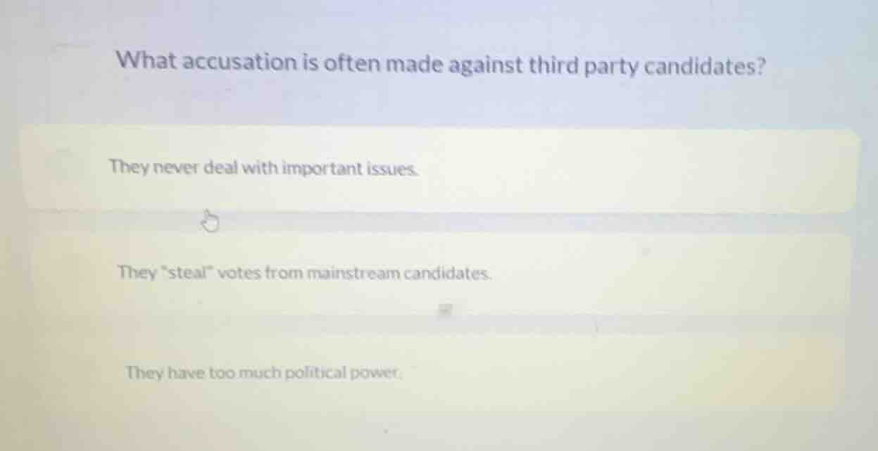 what accusation is often made against third party candidates? they neve…