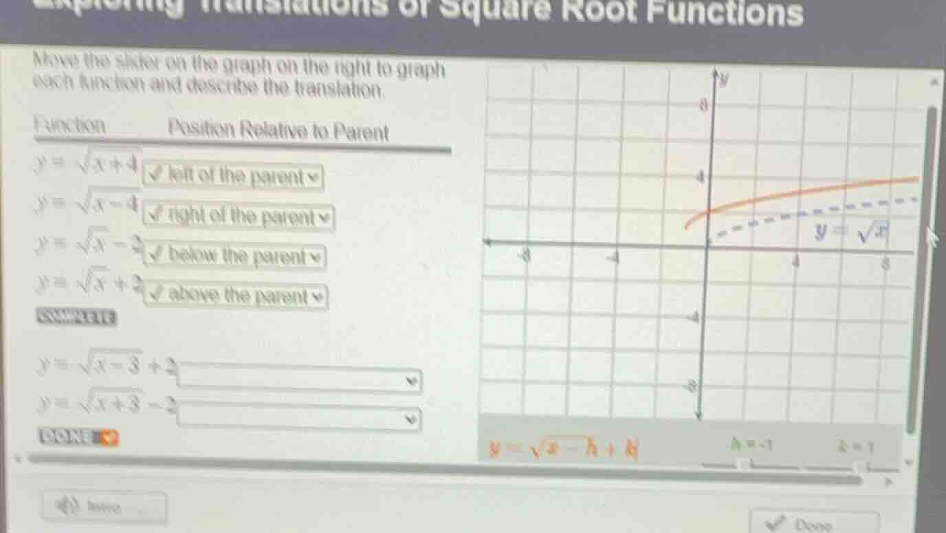 exploring translations of square root functions move the slider on the …