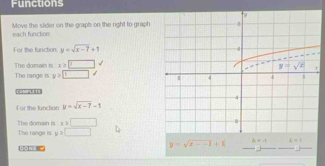 move the slider on the graph on the right to graph each function: for t…