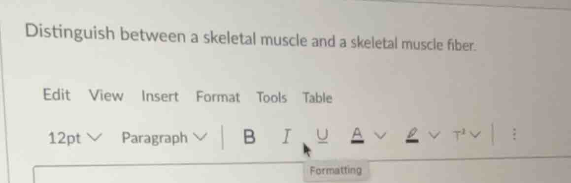 distinguish between a skeletal muscle and a skeletal muscle fiber.