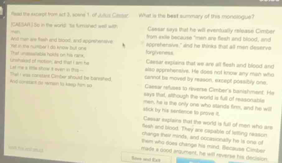 read the excerpt from act 3, scene 1 of julius caesar. caesar. so in th…