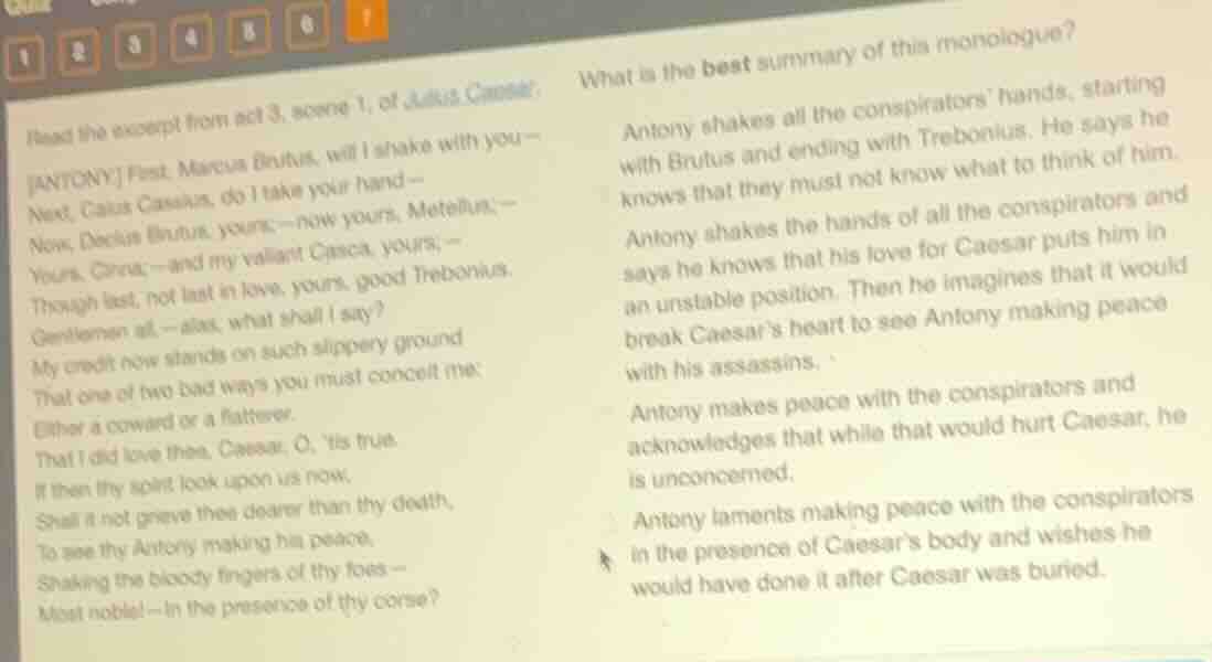 read the excerpt from act 3, scene 1, of julius caesar. antony first, m…