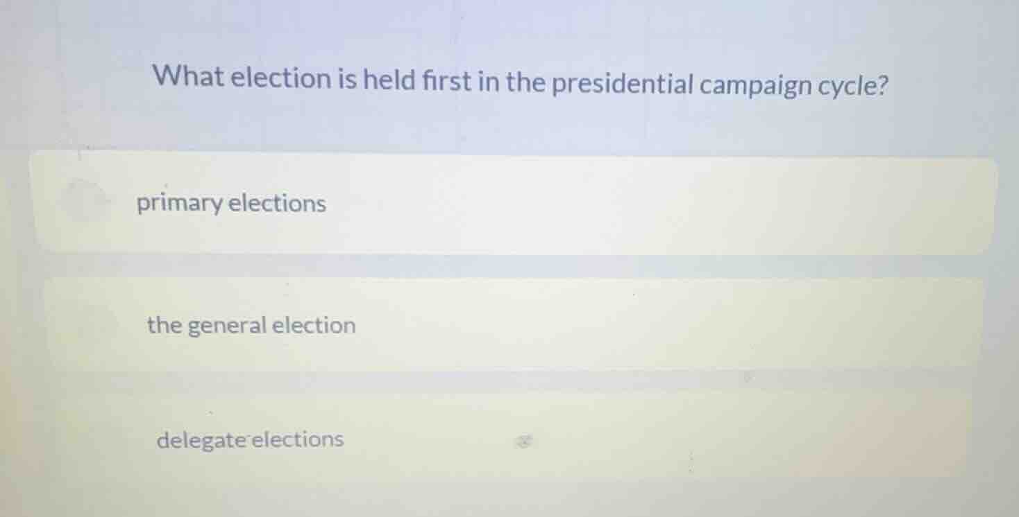 what election is held first in the presidential campaign cycle? primary…