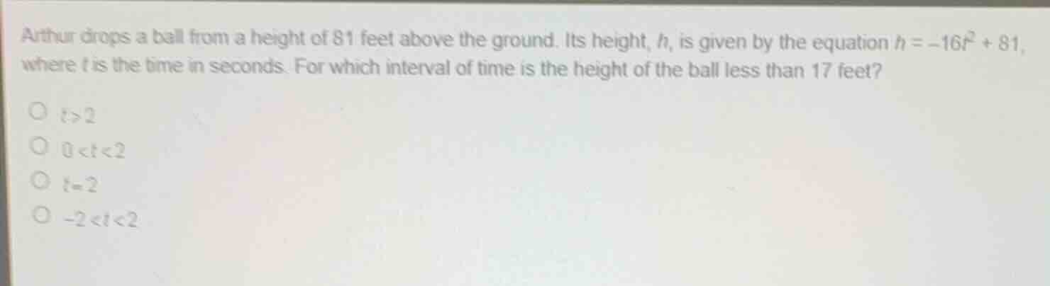 arthur drops a ball from a height of 81 feet above the ground. its heig…