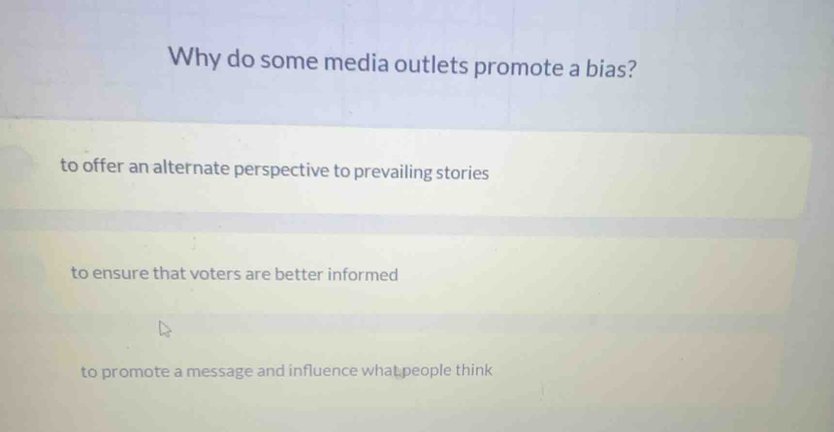 why do some media outlets promote a bias? to offer an alternate perspec…