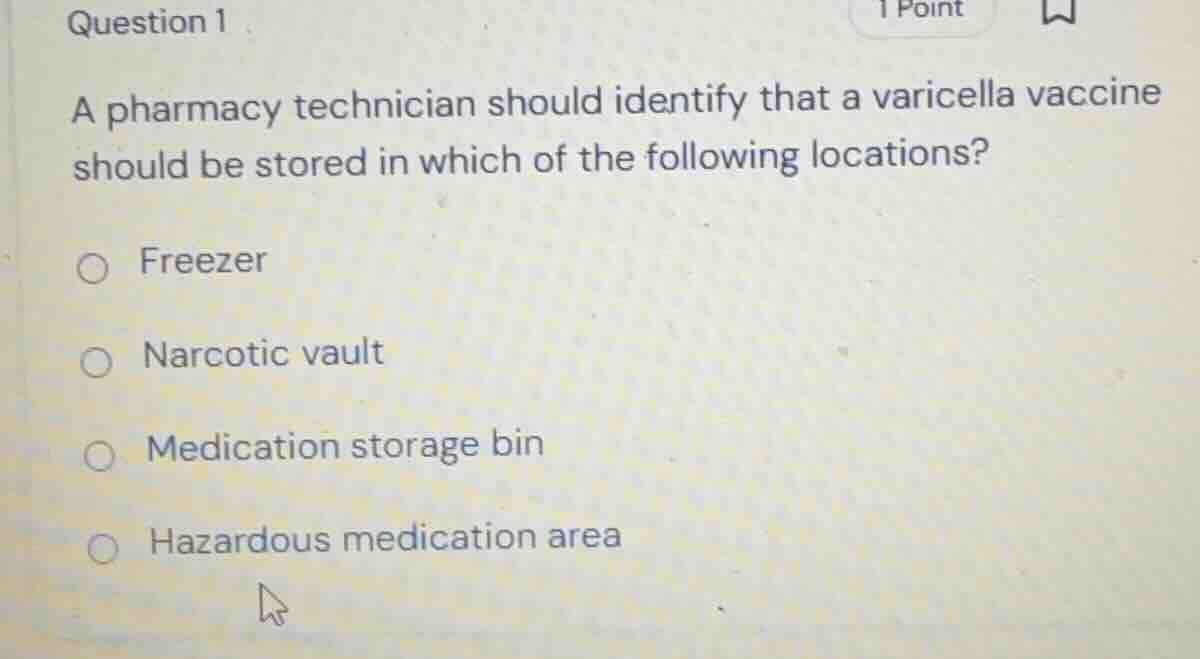 question 1 a pharmacy technician should identify that a varicella vacci…