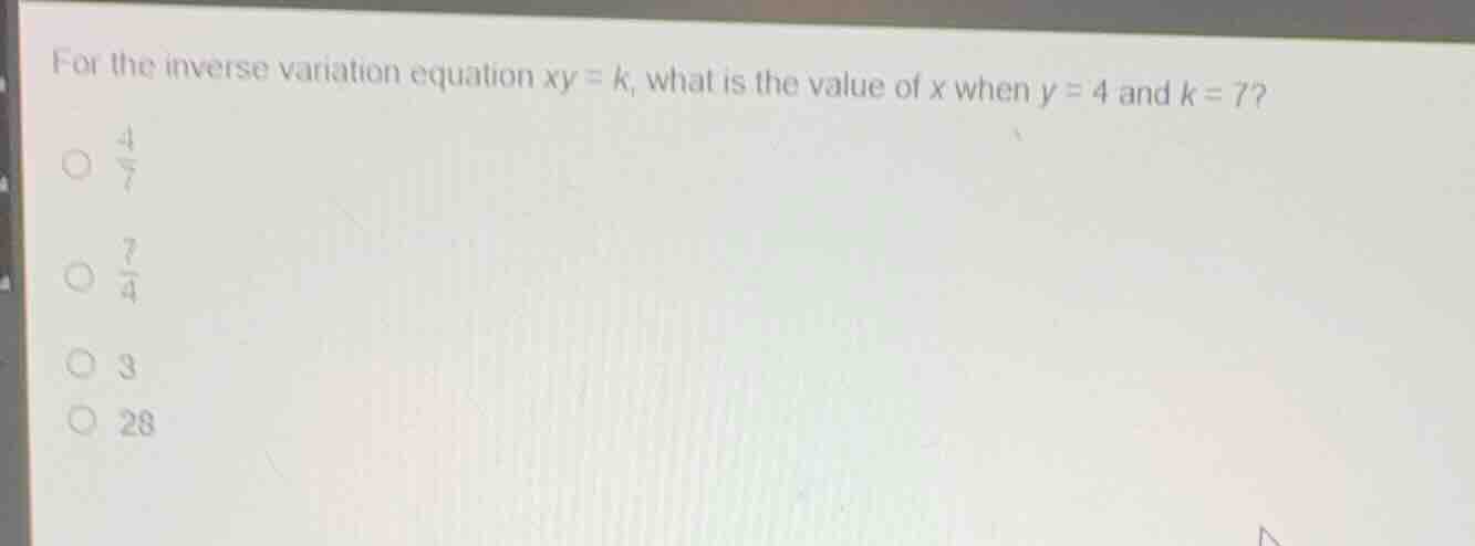 for the inverse variation equation \\(xy = k\\), what is the value of \…
