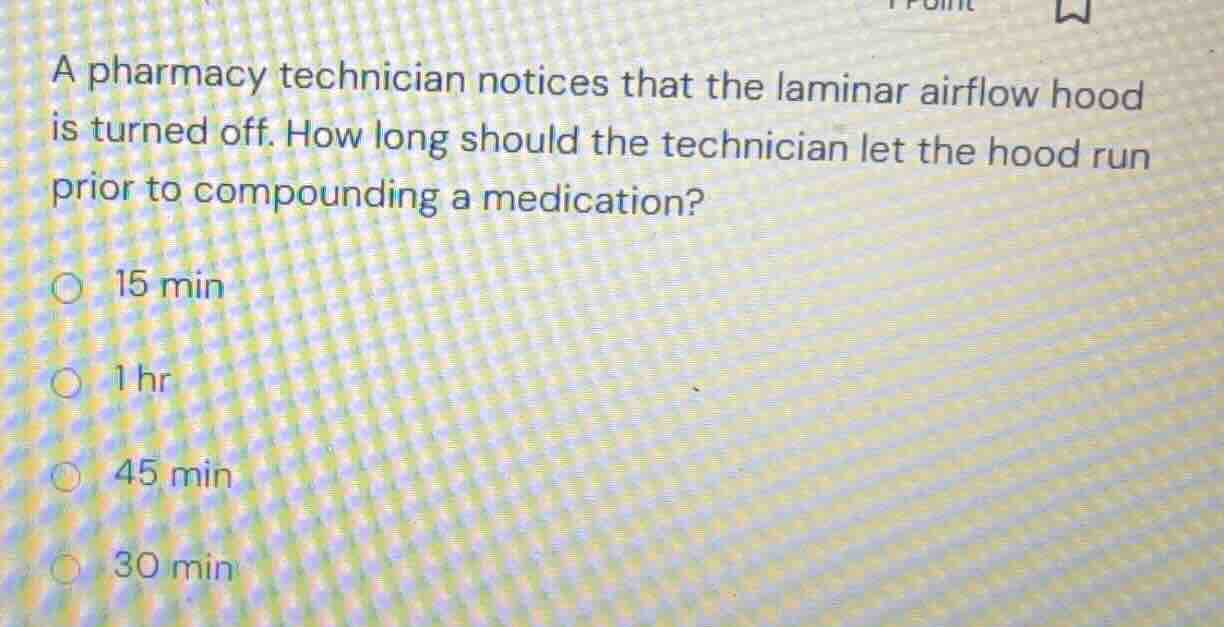 a pharmacy technician notices that the laminar airflow hood is turned o…