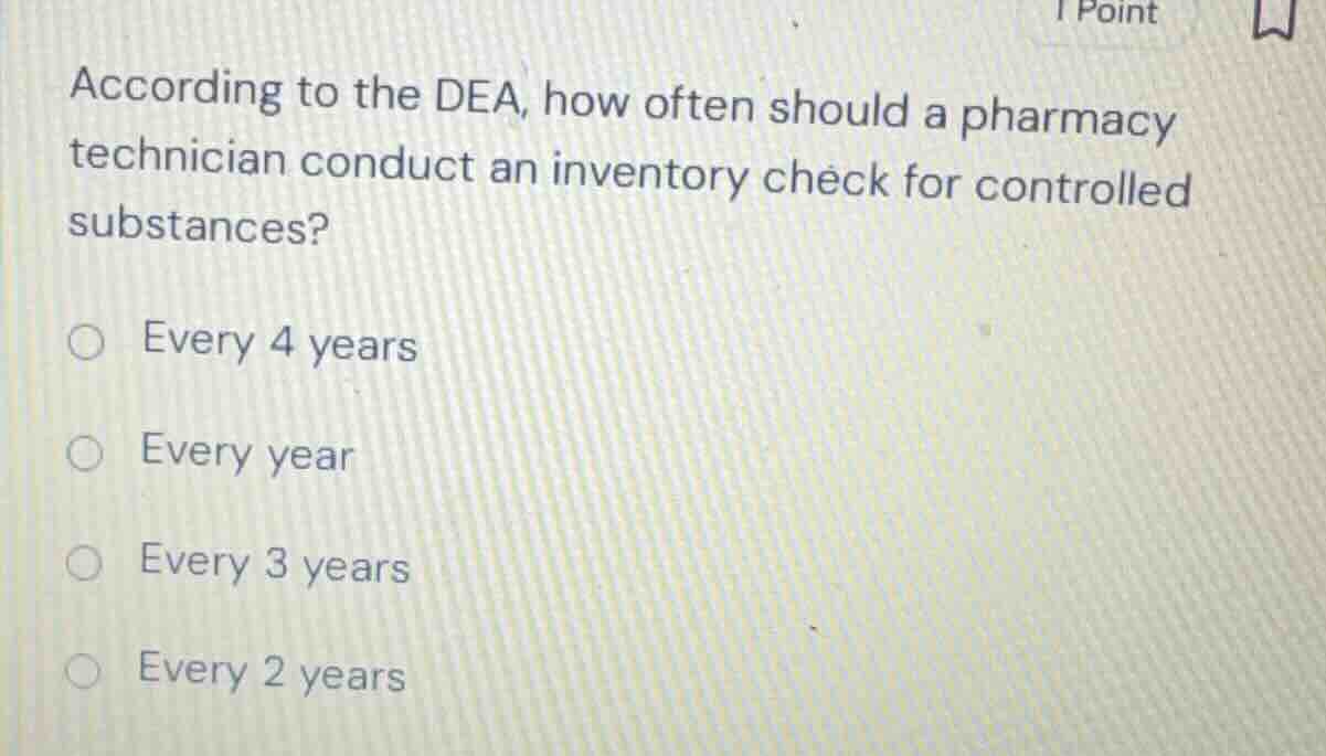 according to the dea, how often should a pharmacy technician conduct an…