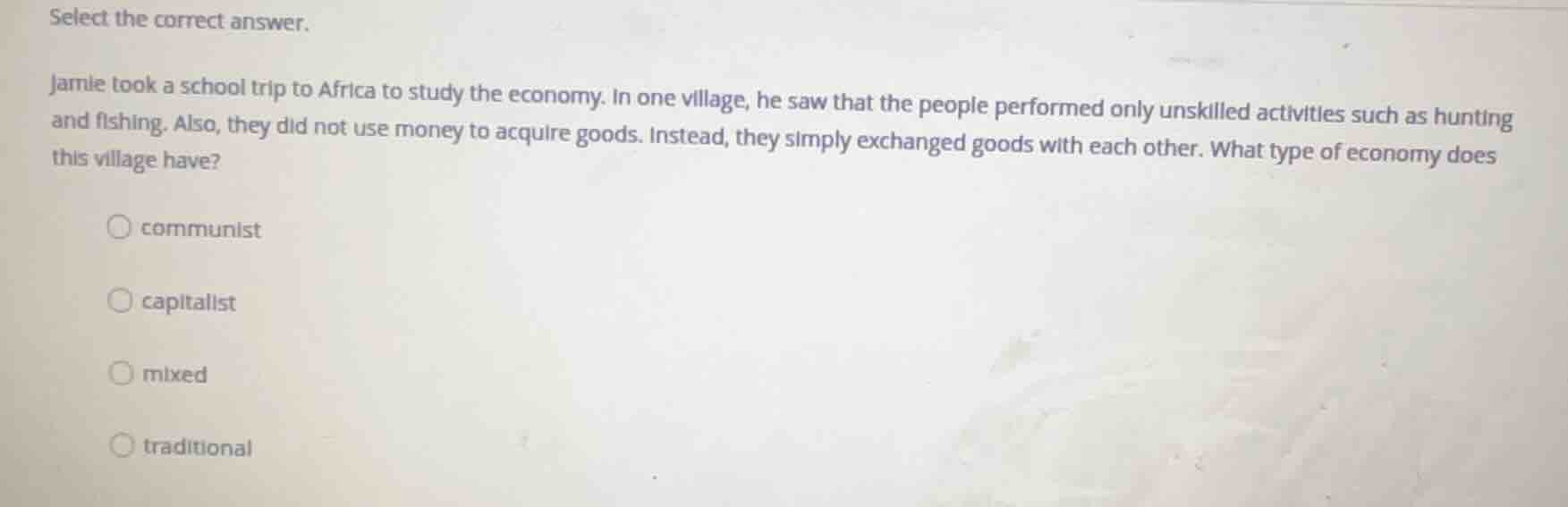 select the correct answer. jamie took a school trip to africa to study …