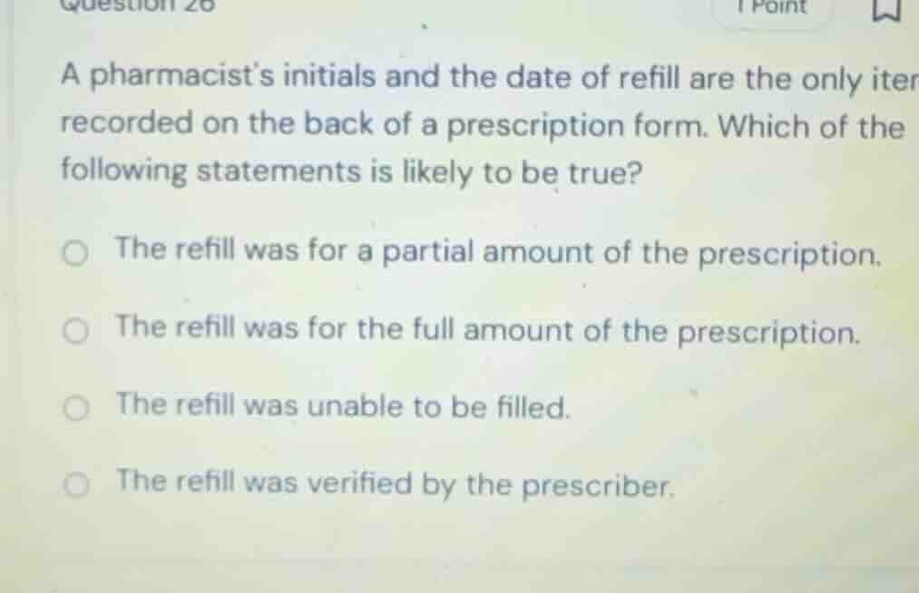 a pharmacists initials and the date of refill are the only items record…