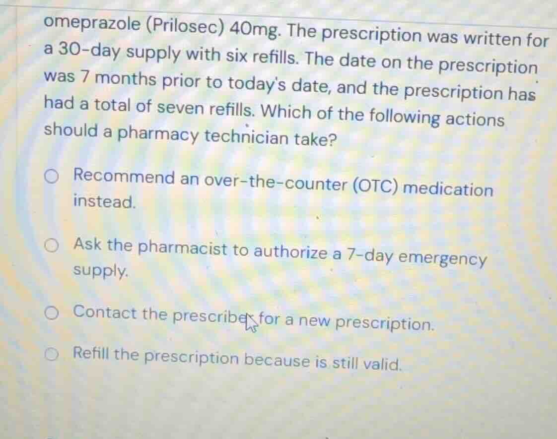 omeprazole (prilosec) 40mg. the prescription was written for a 30-day s…