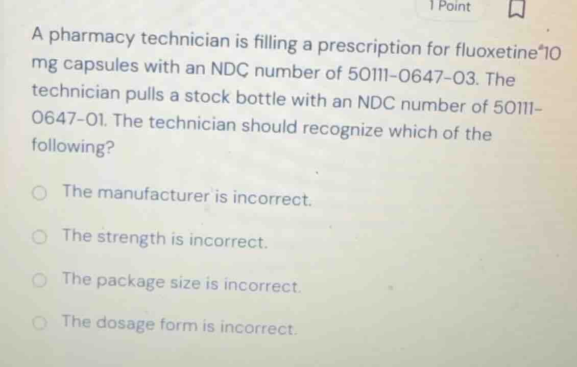 a pharmacy technician is filling a prescription for fluoxetine 10 mg ca…