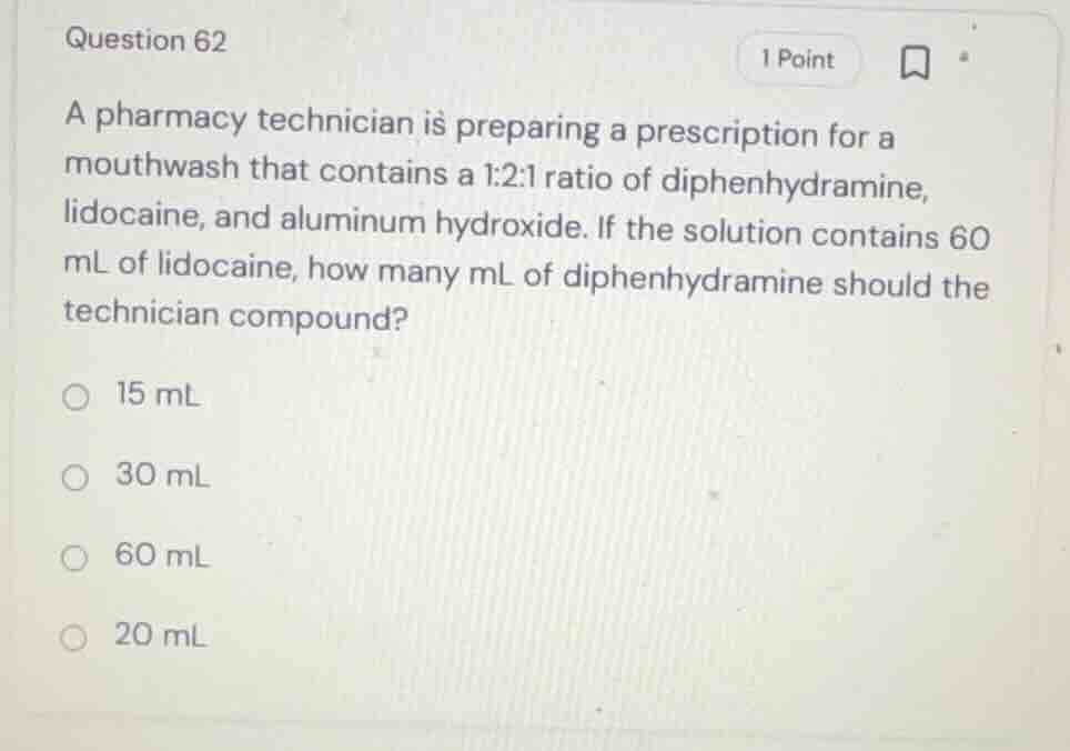 question 62 a pharmacy technician is preparing a prescription for a mou…