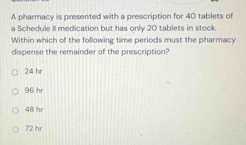 a pharmacy is presented with a prescription for 40 tablets of a schedul…