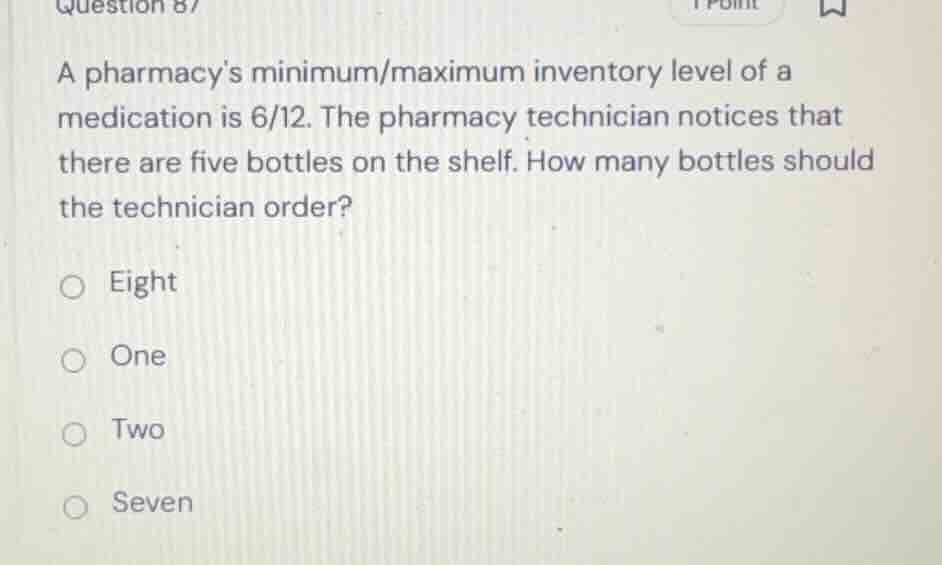 a pharmacys minimum/maximum inventory level of a medication is 6/12. th…