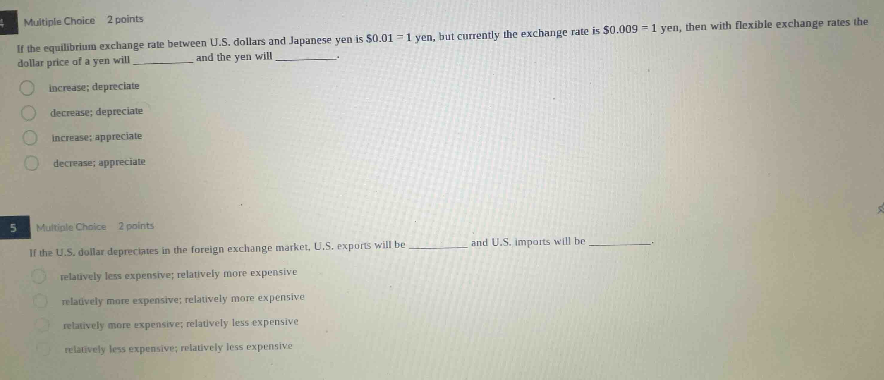 4 multiple choice 2 points if the equilibrium exchange rate between u.s…