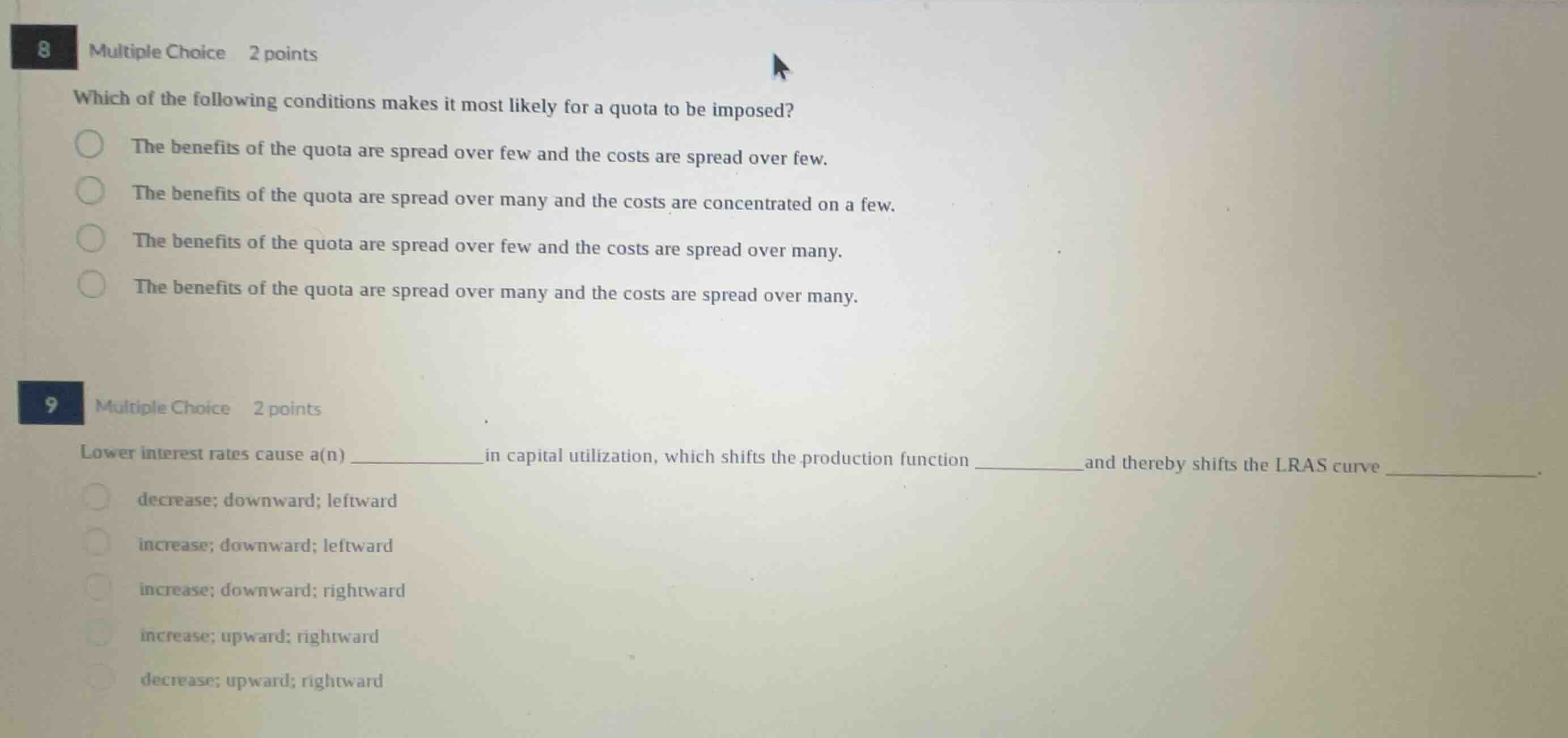 8 multiple choice 2 points which of the following conditions makes it m…