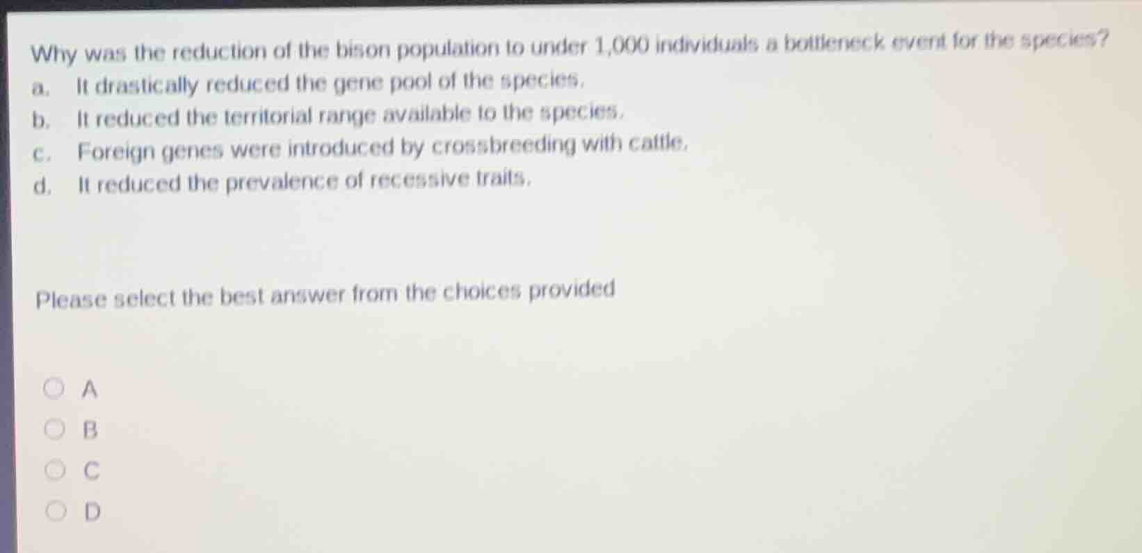 why was the reduction of the bison population to under 1,000 individual…