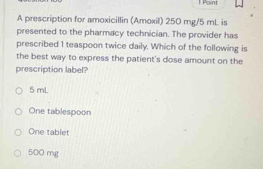 a prescription for amoxicillin (amoxil) 250 mg/5 ml is presented to the…