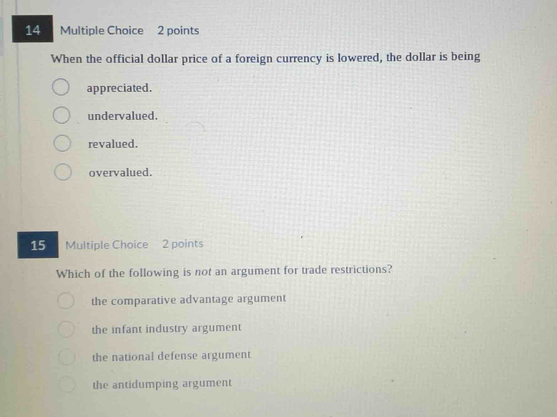 14 multiple choice 2 points when the official dollar price of a foreign…