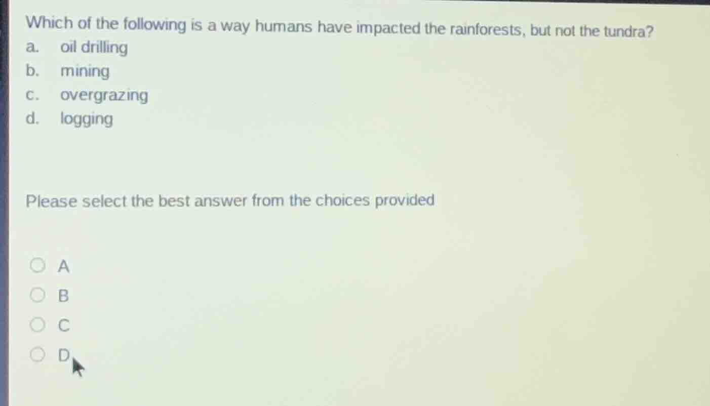 which of the following is a way humans have impacted the rainforests, b…