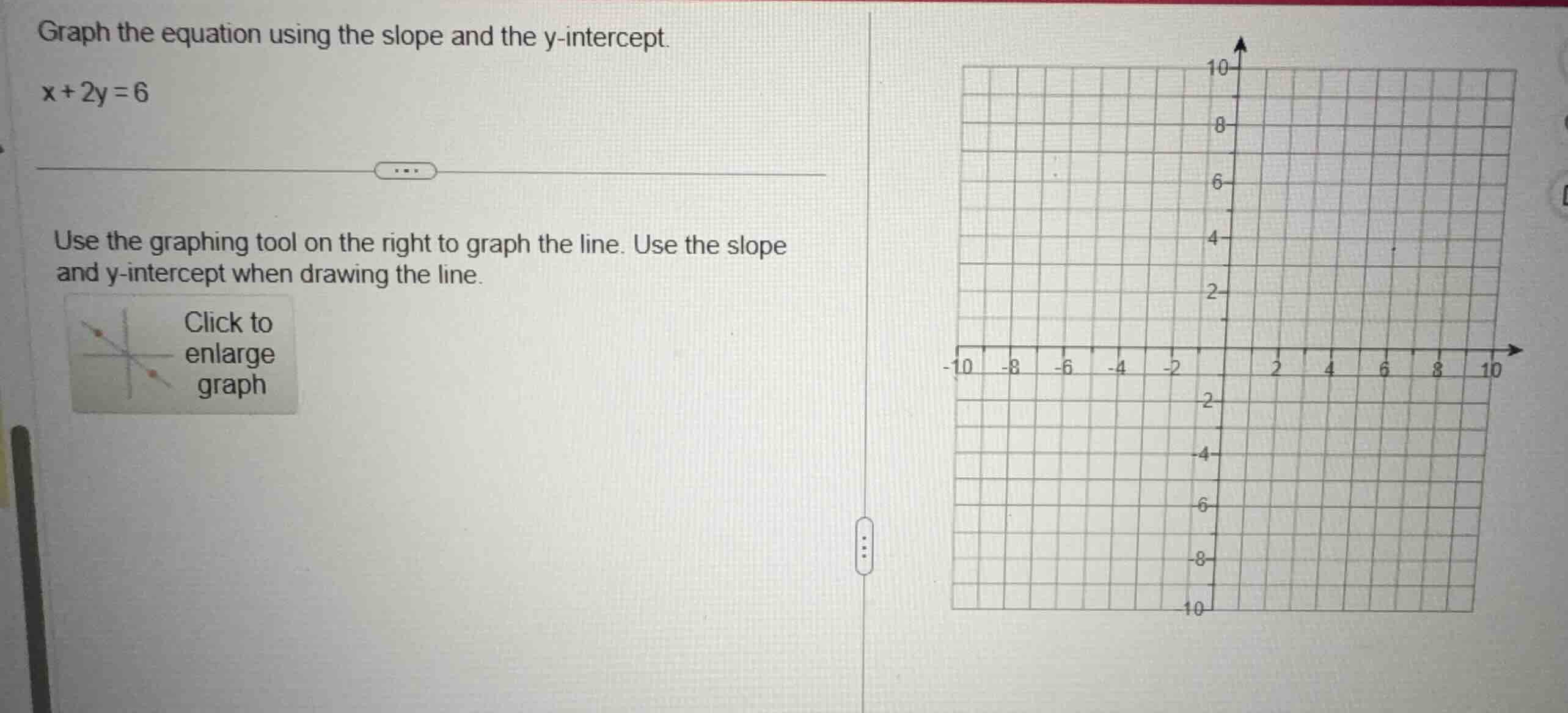 graph the equation using the slope and the y-intercept. (x + 2y = 6) us…