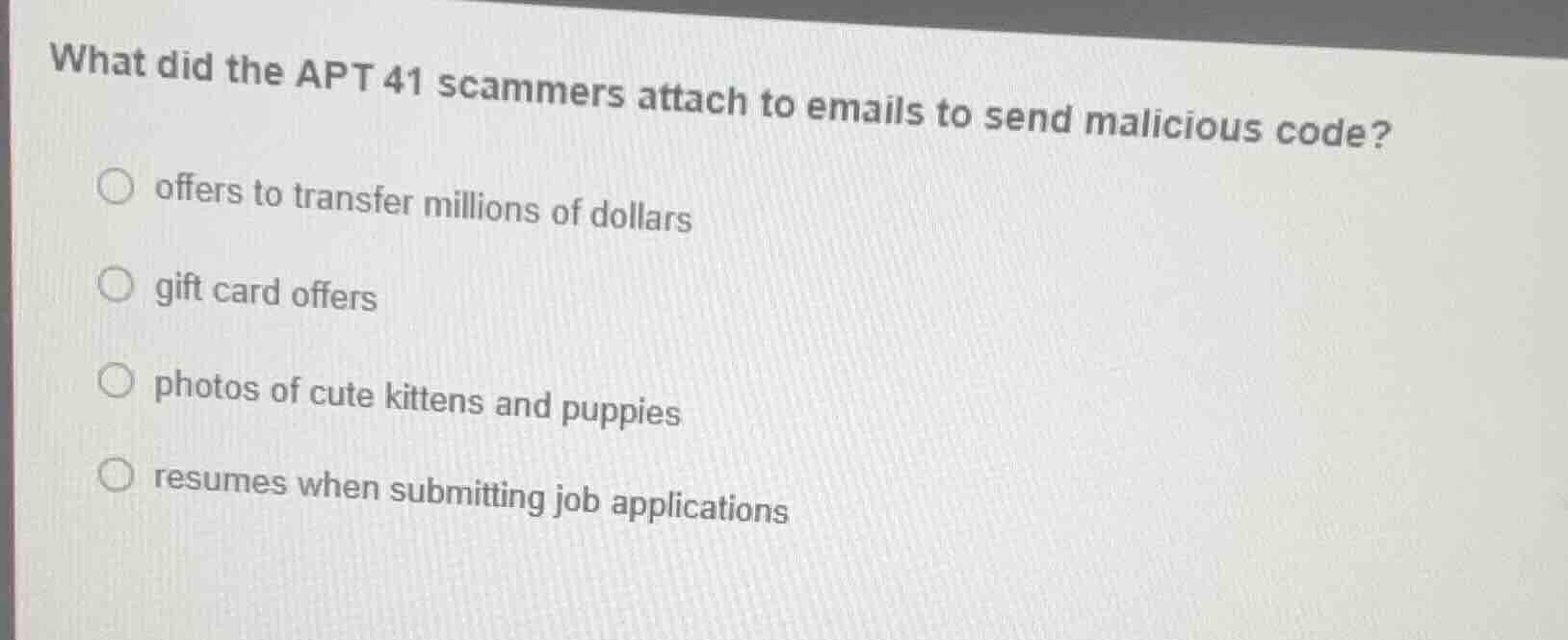 what did the apt 41 scammers attach to emails to send malicious code? o…
