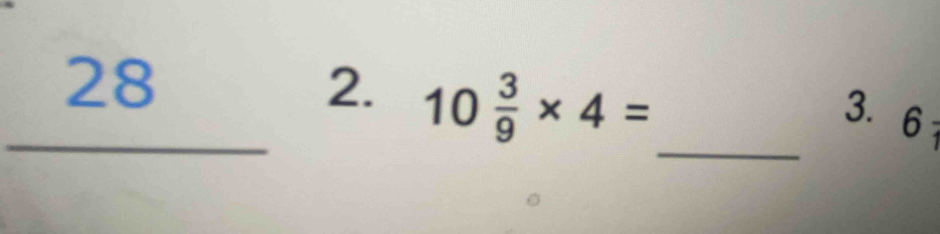 2. \\(10\\frac{3}{9} \\times 4 =\\) ______