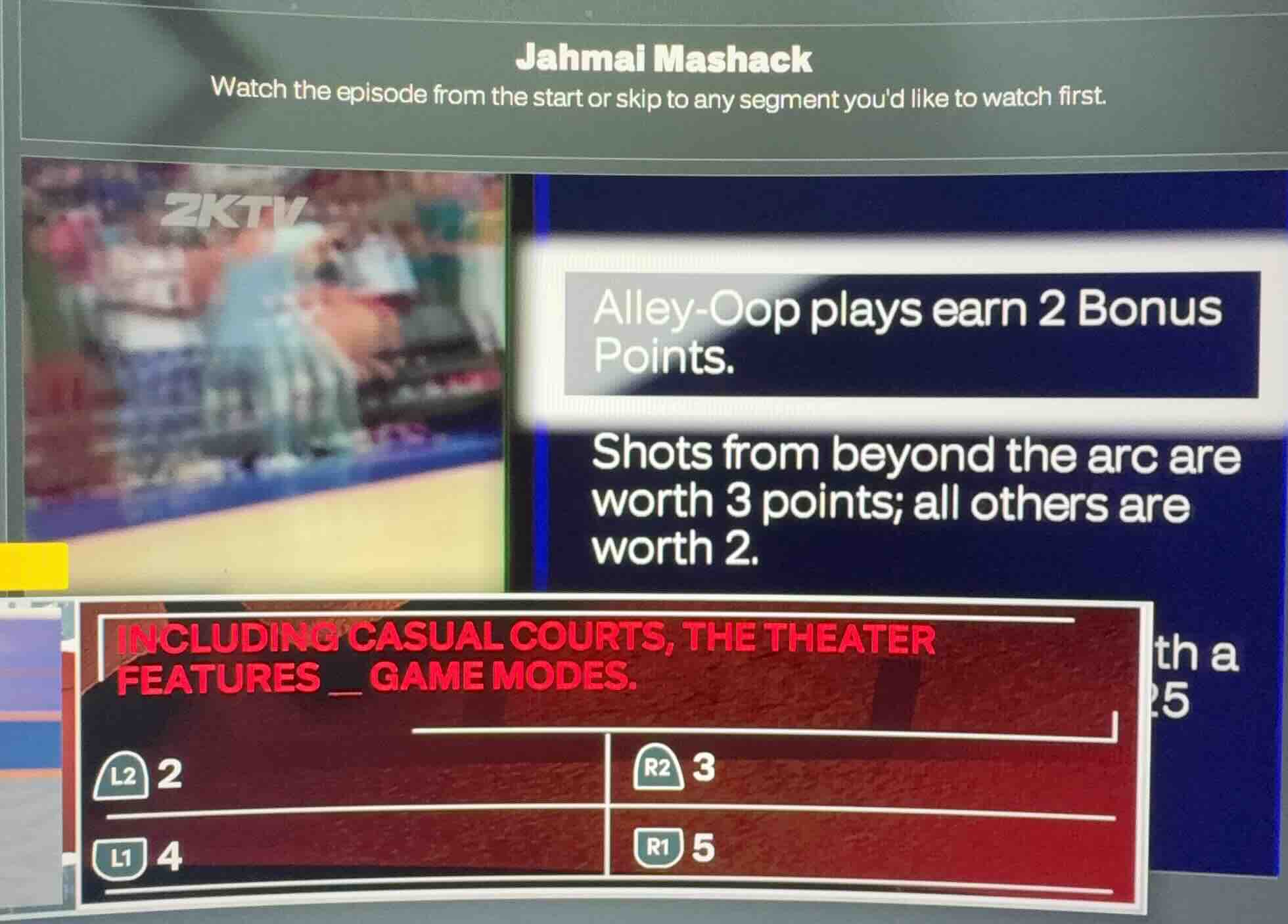 including casual courts, the theater features __ game modes. l2: 2 r2: …