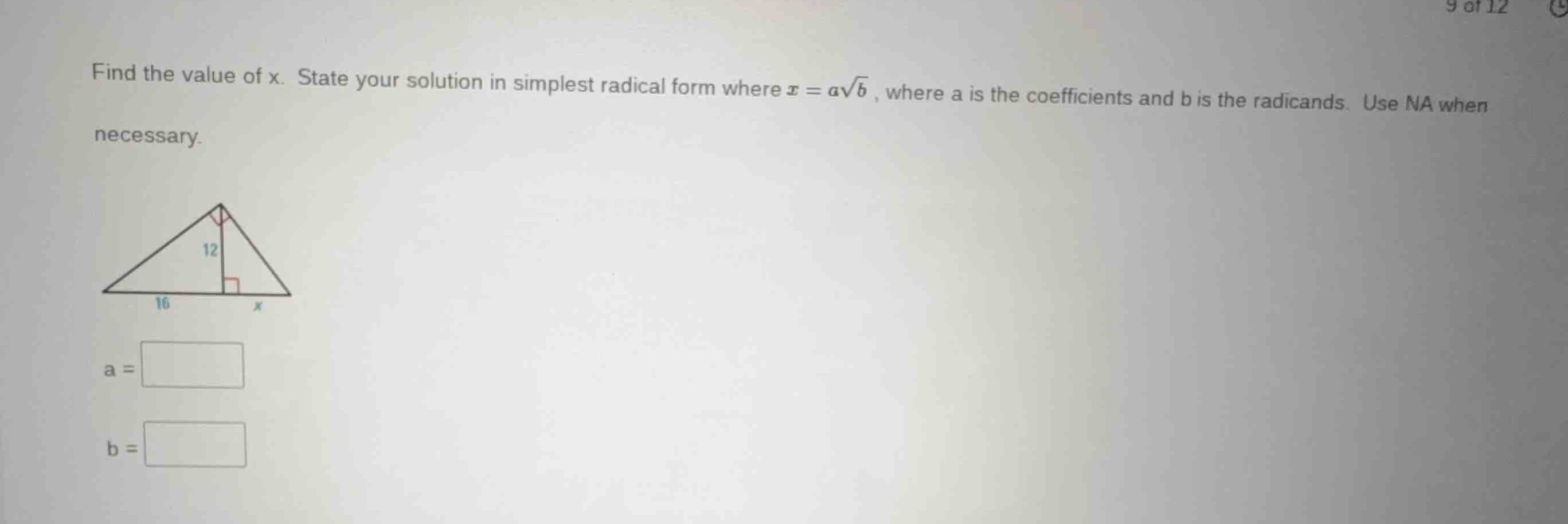 find the value of x. state your solution in simplest radical form where…