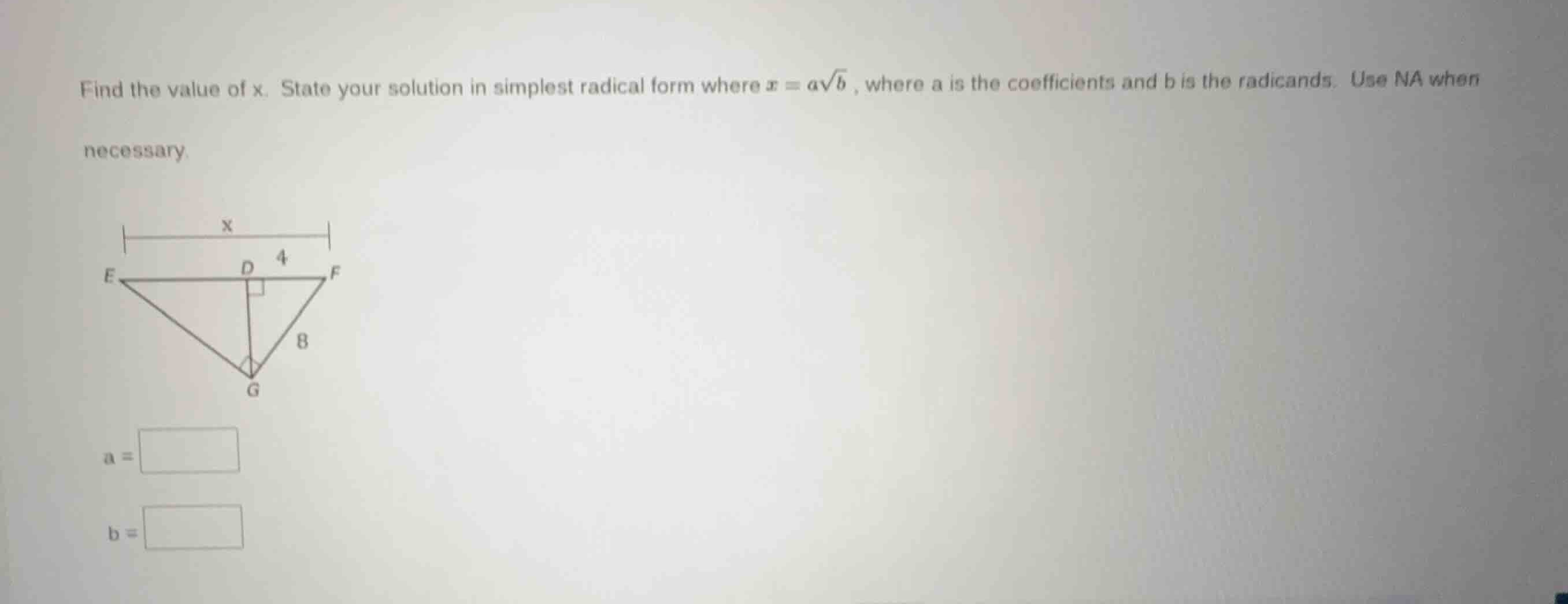 find the value of x. state your solution in simplest radical form where…