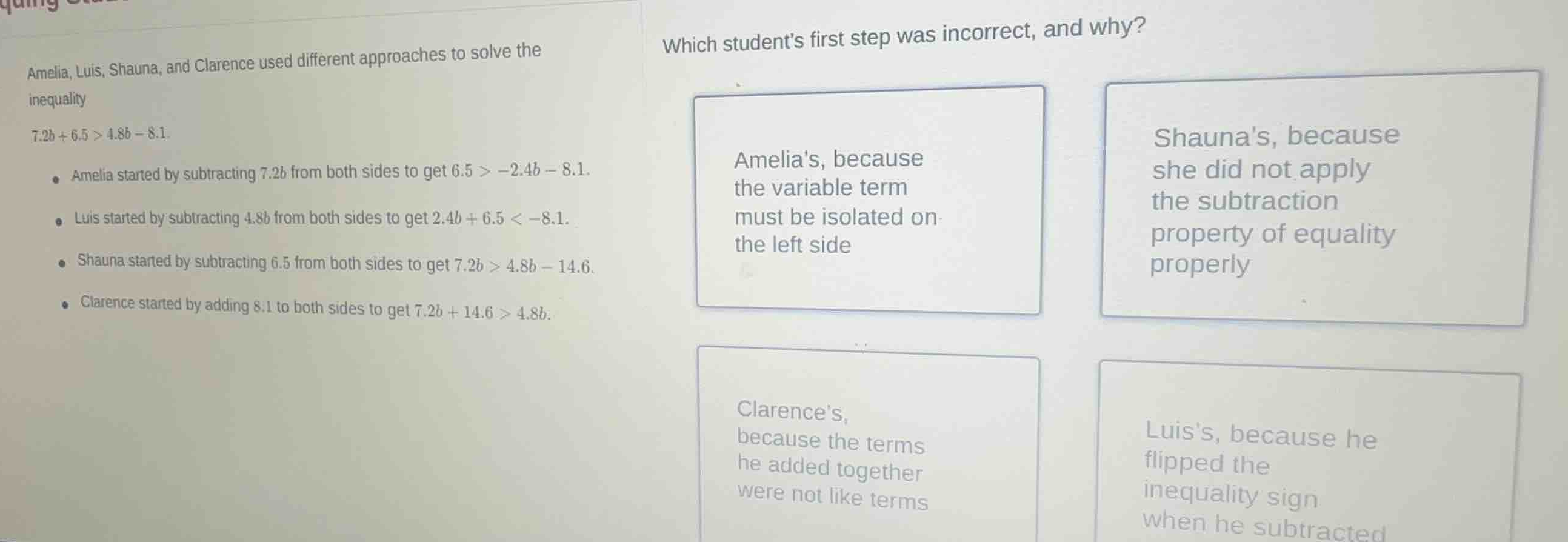 amelia, luis, shauna, and clarence used different approaches to solve t…