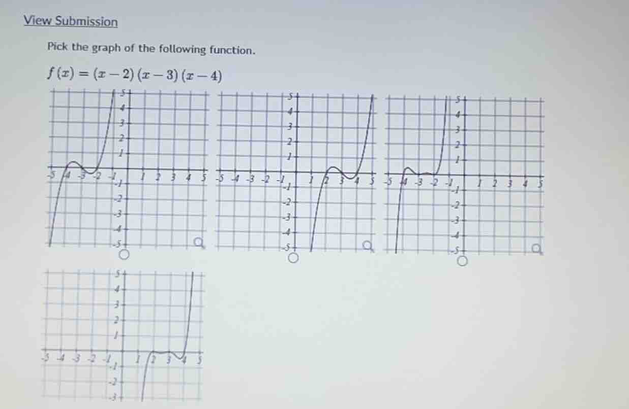 pick the graph of the following function. (f(x) = (x - 2)(x - 3)(x - 4))