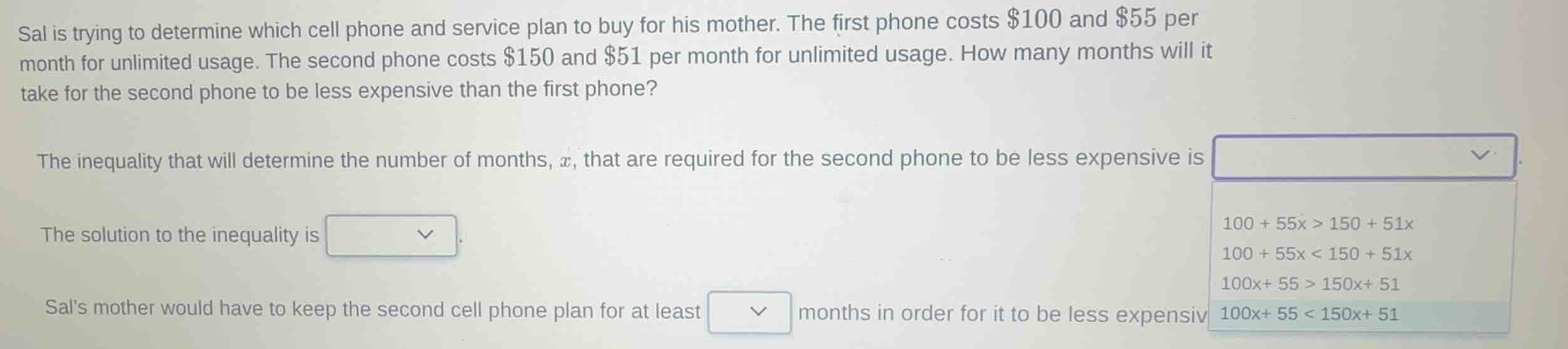 sal is trying to determine which cell phone and service plan to buy for…