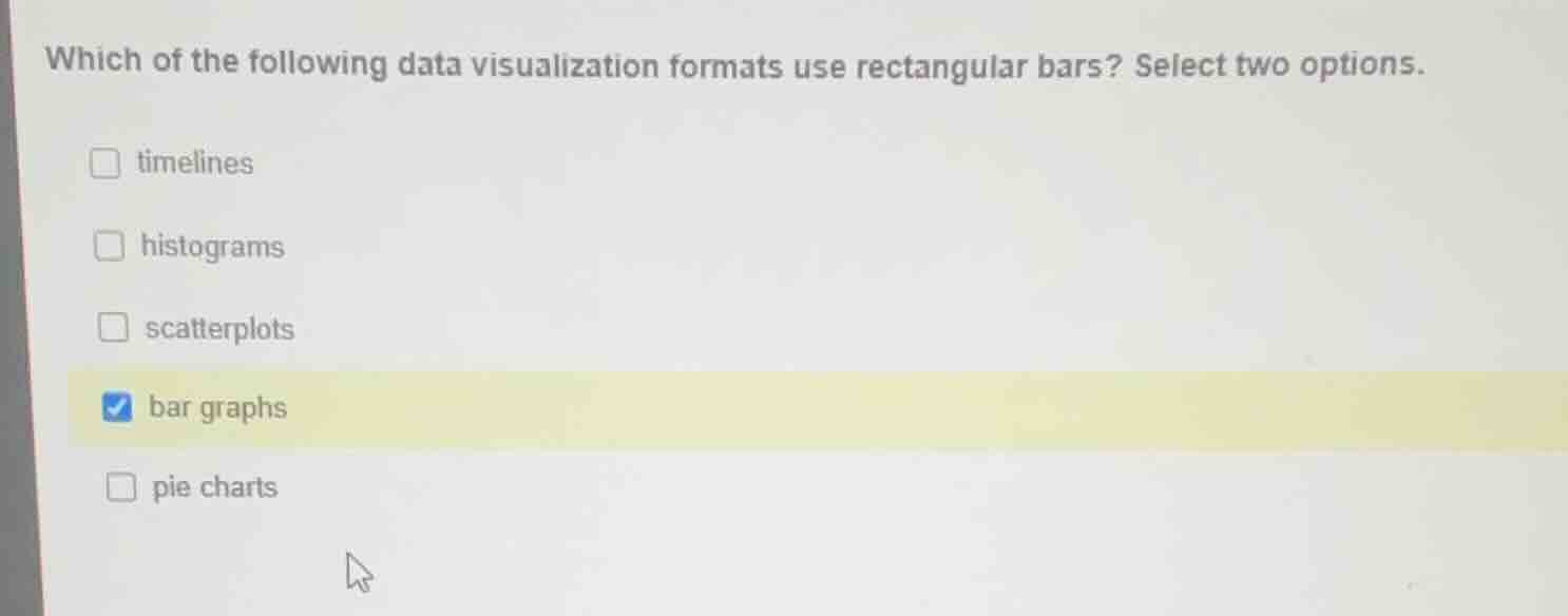 which of the following data visualization formats use rectangular bars?…