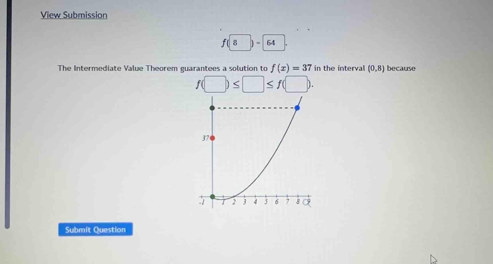 view submission (f(8) = 64). the intermediate value theorem guarantees …