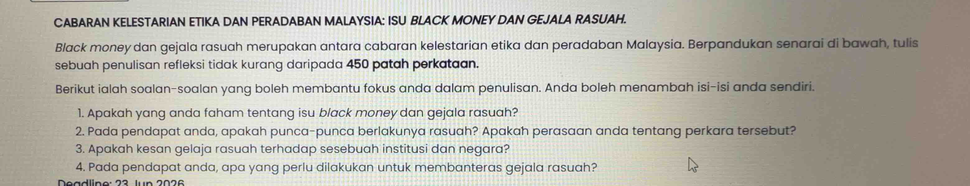 cabaran kelestarian etika dan peradaban malaysia: isu black money dan g…