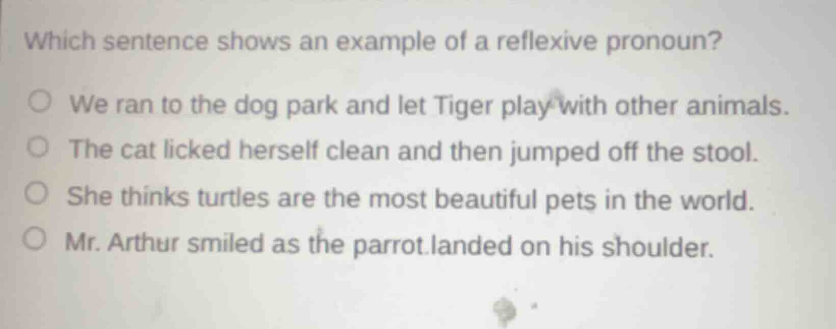 which sentence shows an example of a reflexive pronoun? we ran to the d…