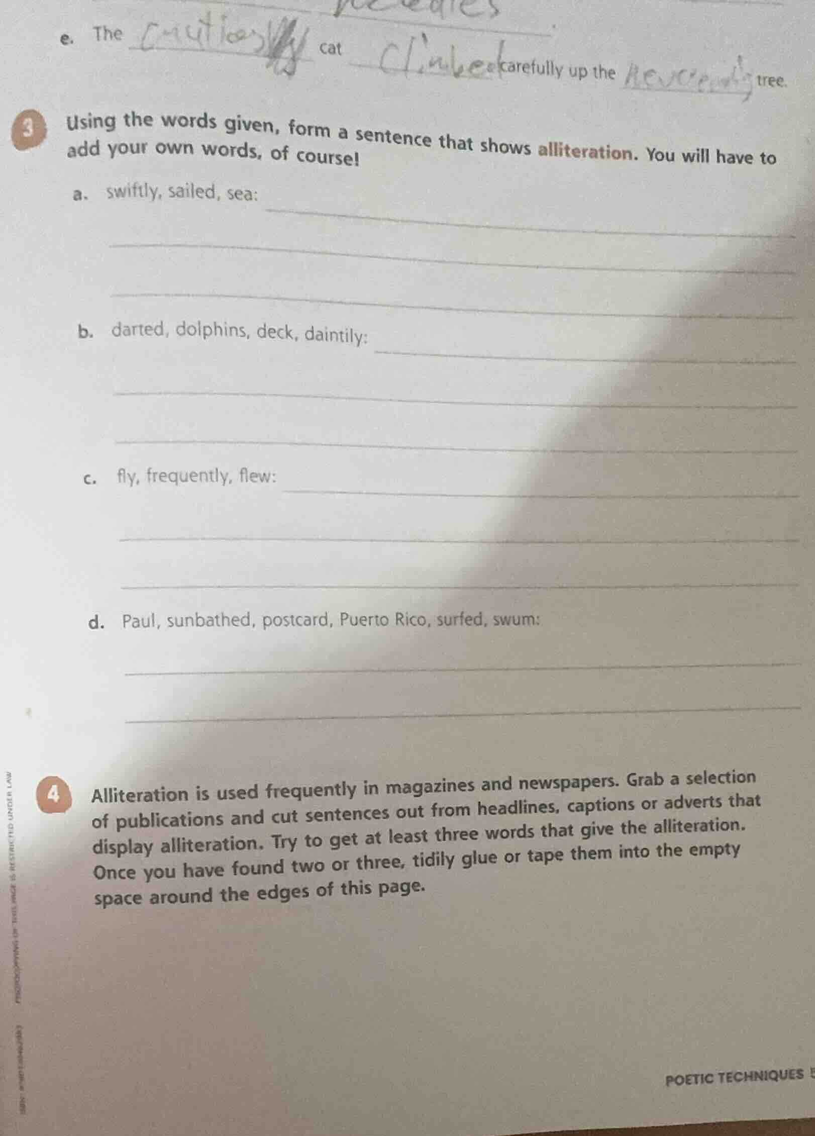 3 using the words given, form a sentence that shows alliteration. you w…