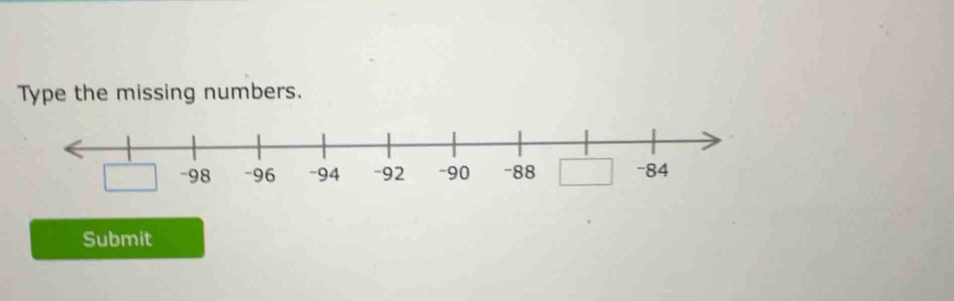 type the missing numbers.