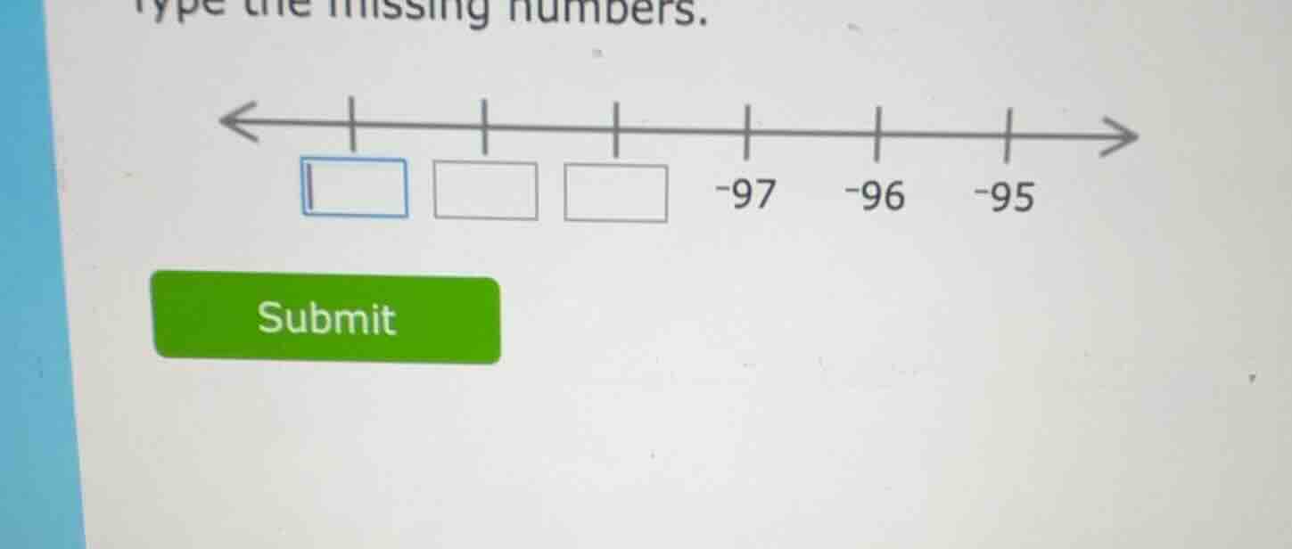 type the missing numbers.