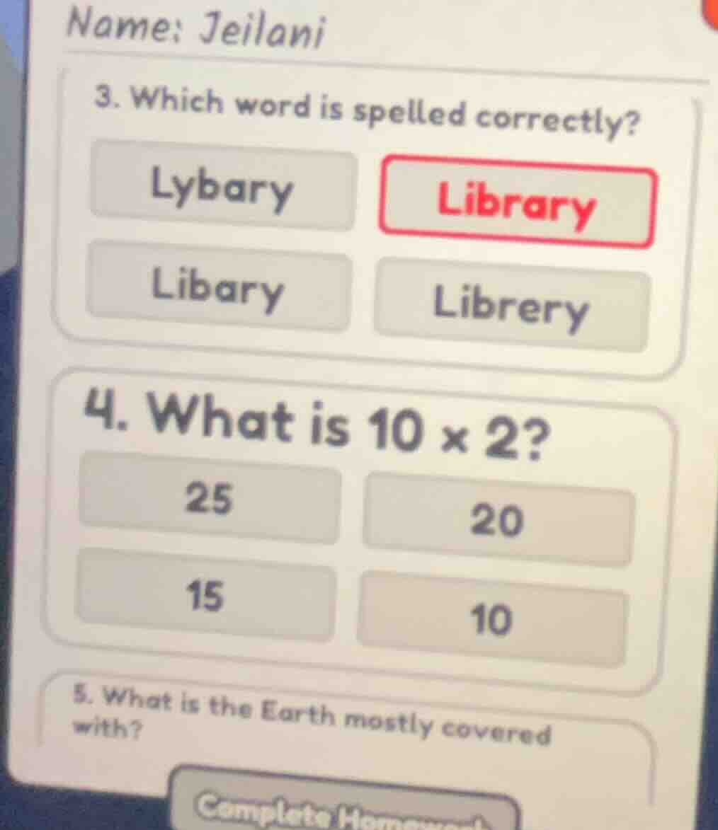 name: jeilani 3. which word is spelled correctly? lybary library libary…