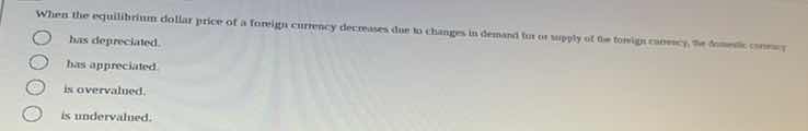 when the equilibrium dollar price of a foreign currency decreases due t…